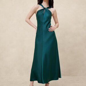 NWT Banana Republic Factory Teal Silky Twist Neck Plus Size Maxi Dress, XXL